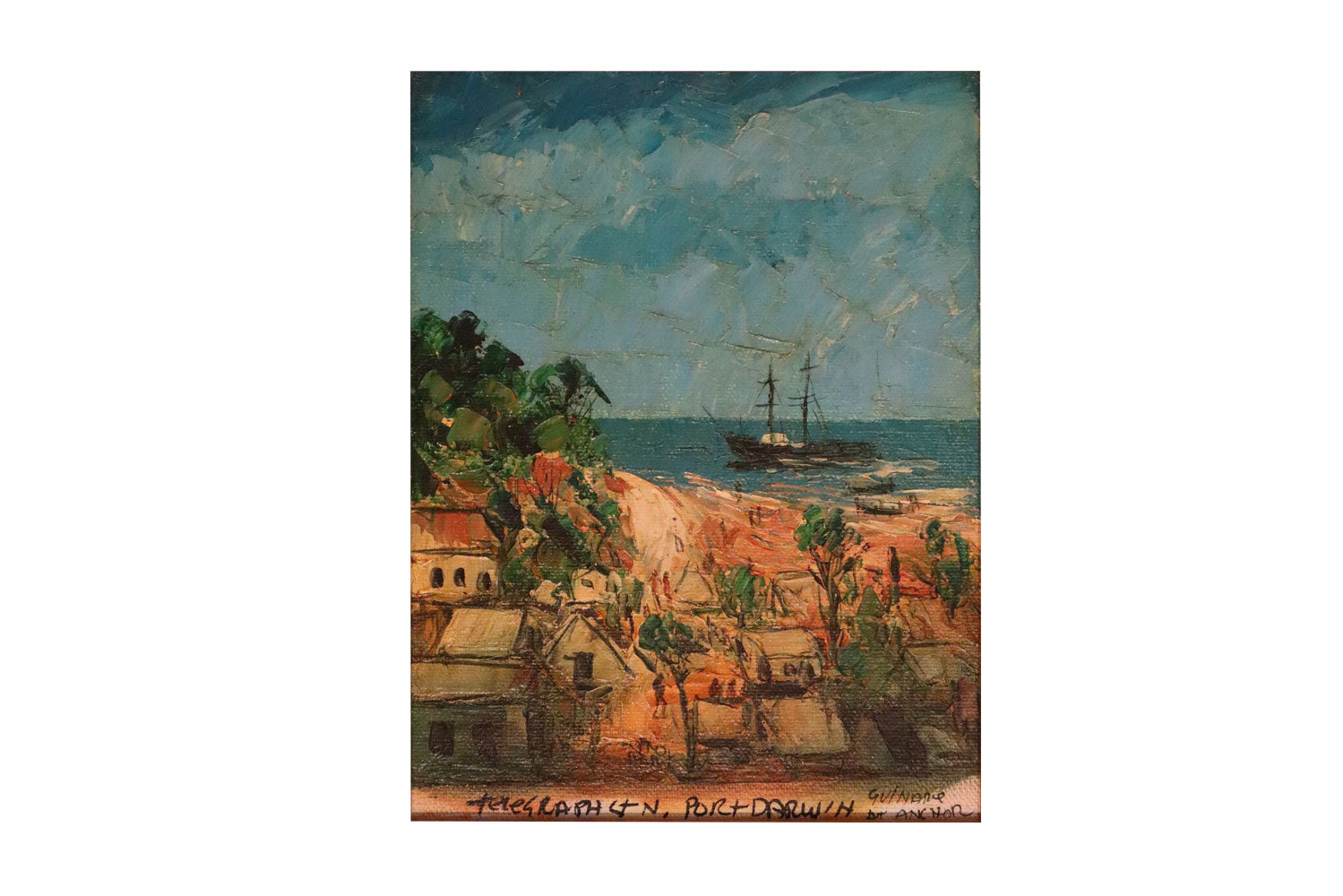 Pro Hart (1928-2006) - Large Original Oil Painting On Board 'Gulnare, Port Darwin' - 33cm x 25cm