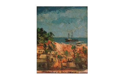 Pro Hart (1928-2006) - Large Original Oil Painting On Board 'Gulnare, Port Darwin' - 33cm x 25cm