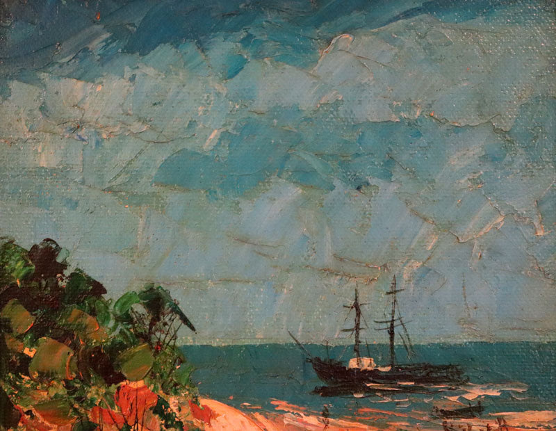 Pro Hart (1928-2006) - Large Original Oil Painting On Board 'Gulnare, Port Darwin' - 33cm x 25cm