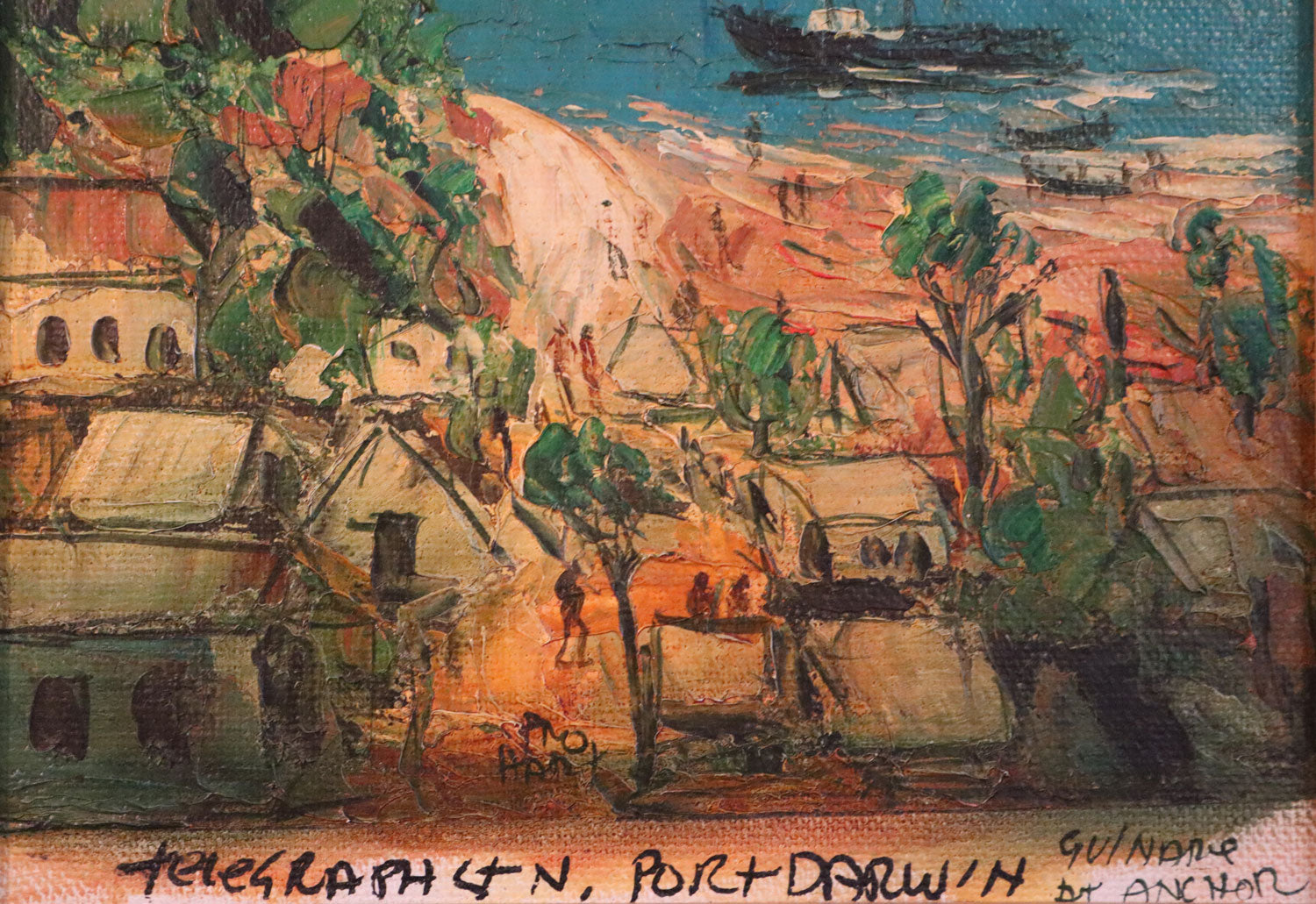 Pro Hart (1928-2006) - Large Original Oil Painting On Board 'Gulnare, Port Darwin' - 33cm x 25cm