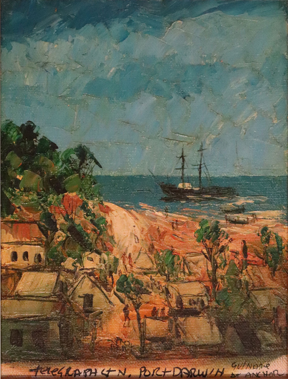 Pro Hart (1928-2006) - Large Original Oil Painting On Board 'Gulnare, Port Darwin' - 33cm x 25cm